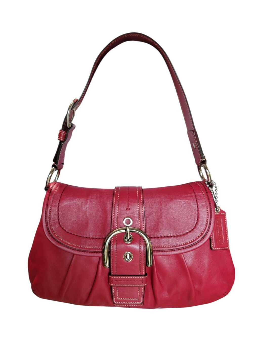 RARE Y2K Coach Cherry Red Pleated Soho Flap Buckle Hobo Shoulder Bag F15204